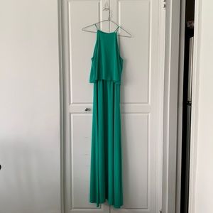 Teal High Neck Long Chiffon Dress Elegant Wedding Guest Simple Spring Summer